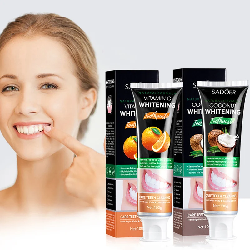 Hot Selling OEM SADOER Wholesale Vitamin C Coconut Clean Oral Stains Teeth Whitening Foam Toothpaste For Tooth Health