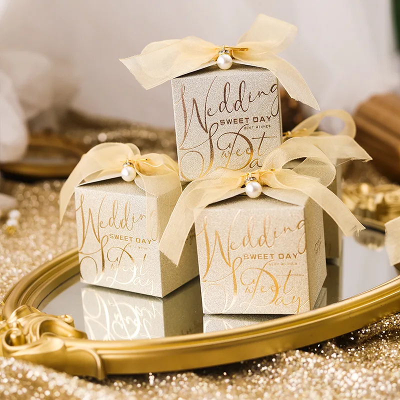 Hot Sale Luxury Gold Foil Candy Box Wedding Gift Packaging Sugar Paper Box Party Favor Small Gift Package