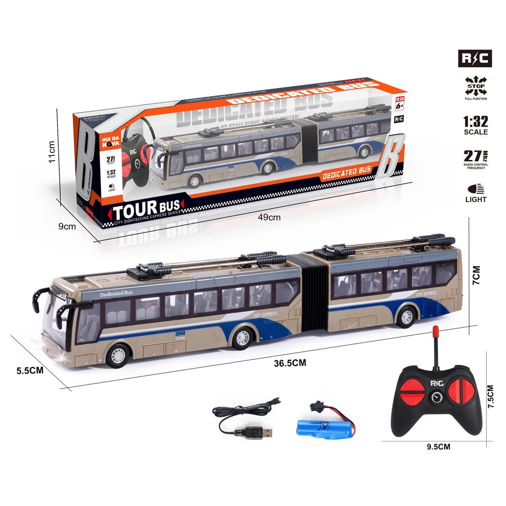 Wholesale Radio Remote Control Bus 1: 32 Scale 27mhz 4ch Full Function RC Car Bus Toy School/Tour/City Bus with Lights