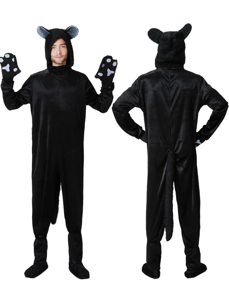 Family Cat Costume Black Cute Cat Cosplay For Kids Halloween Costume Cat Fancy Women Dress Animal Jumpsuit Men Boys