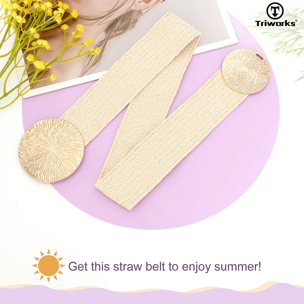 10Y Manufacturer Supply Bohemian Vintage Braided Weave Belt PP Grass Polypropylene Straw Wide Stretch Elastic Belts