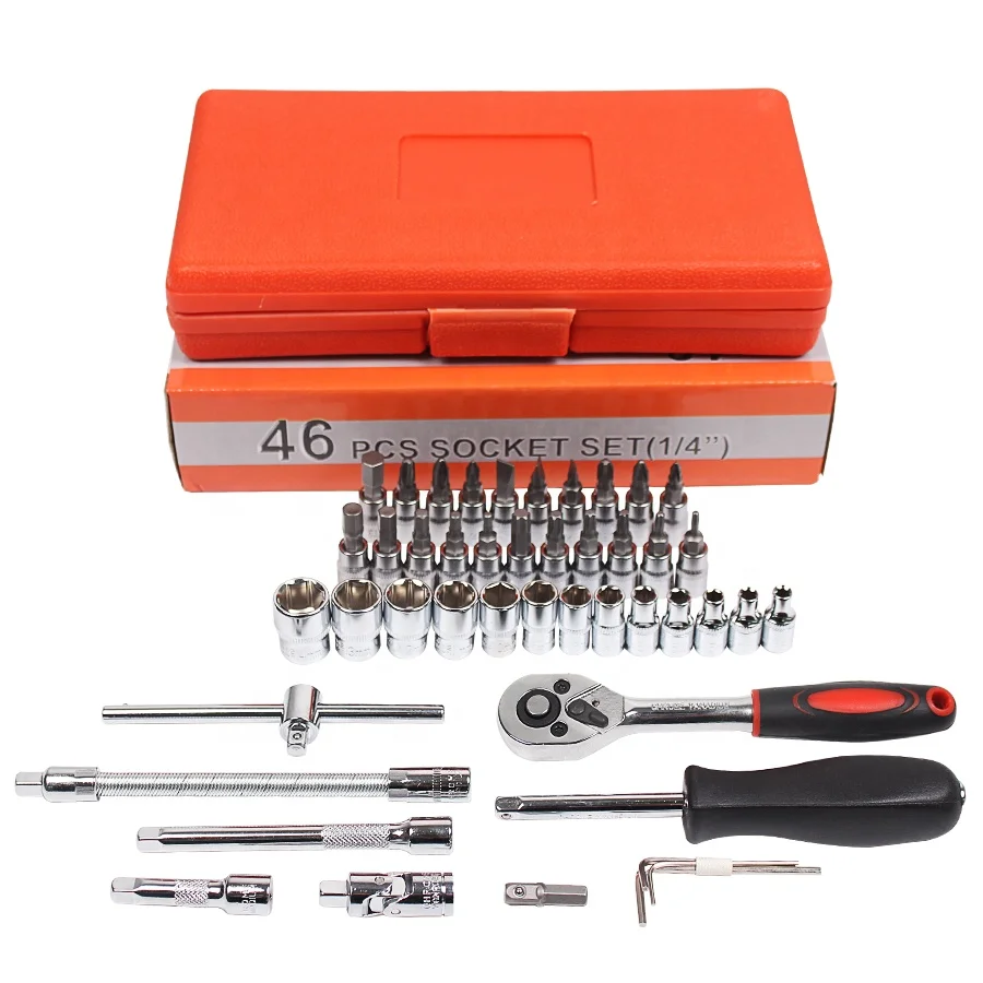
46pcs 1/4-Inch Socket Set Car Repair Tool Ratchet Torque Wrench Combo Tools Kit Auto Repairing Tool Set 