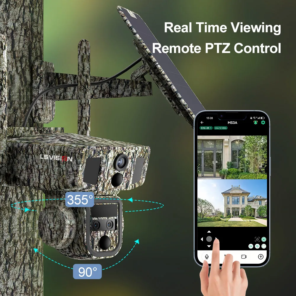 LS VISION Dual Lens Outdoor 10X Optical Zoom Ip Wireless Security Ai CCTV Solar Powered Wifi Ptz Surveillance Solar Wifi camera