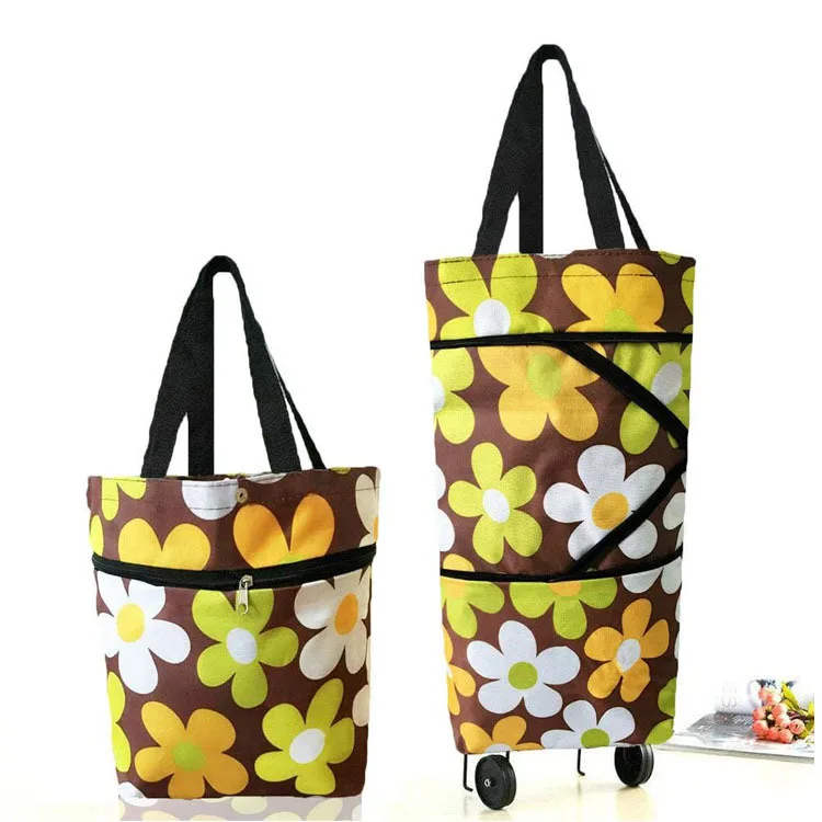 custom foldable shopping trolley tote bag market trolley for supermarket with wheels