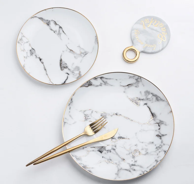luxury gold rimmed white  ceramic dinner plate luxury white porcelain wedding charger plate