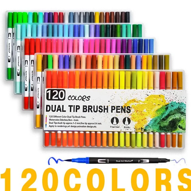 
120 Colors Dual Tips Brush Pens Art Markers, Brush and Fine Point Pens Fineliner for Adults Kids Coloring Journaling Lettering 