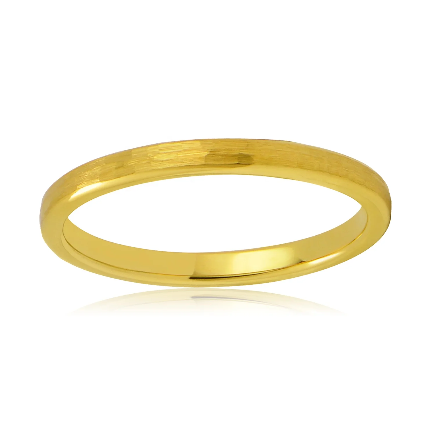 2MM Hammered 18K Gold Tungsten Engagement Ring