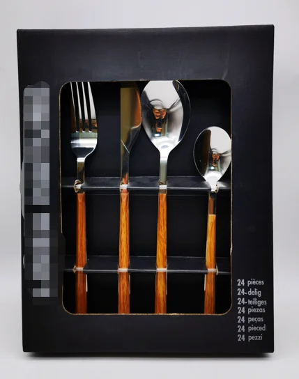 Hot Selling ABS Plastic Handle Wood Grain Stainless Steel Suitable Tableware Fork Spoon Set for Hotels Plastic Handle Cutlery