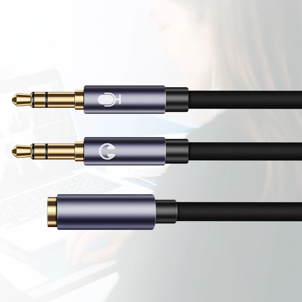 Computer 3.5mm Female to 2 Male Headphone Mic Audio Y Splitter Cable