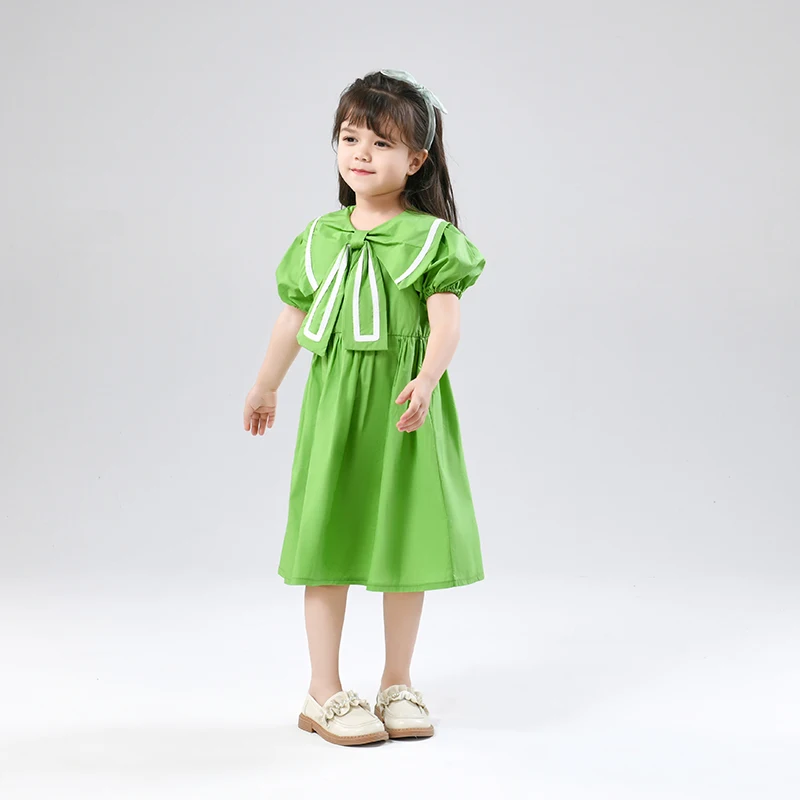 High Quality Korean Version 3 - 12Y Children College Style Puff Sleeve Girl Dress