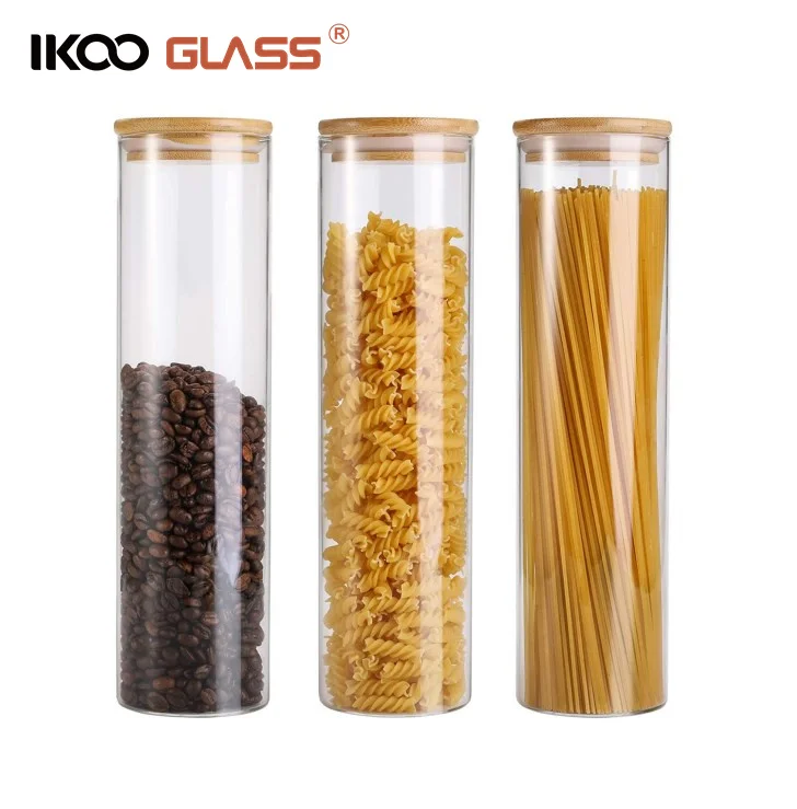 IKOO clear airtight 8 oz large glass jar with real bamboo lid for noodles flour cereal coffee beans