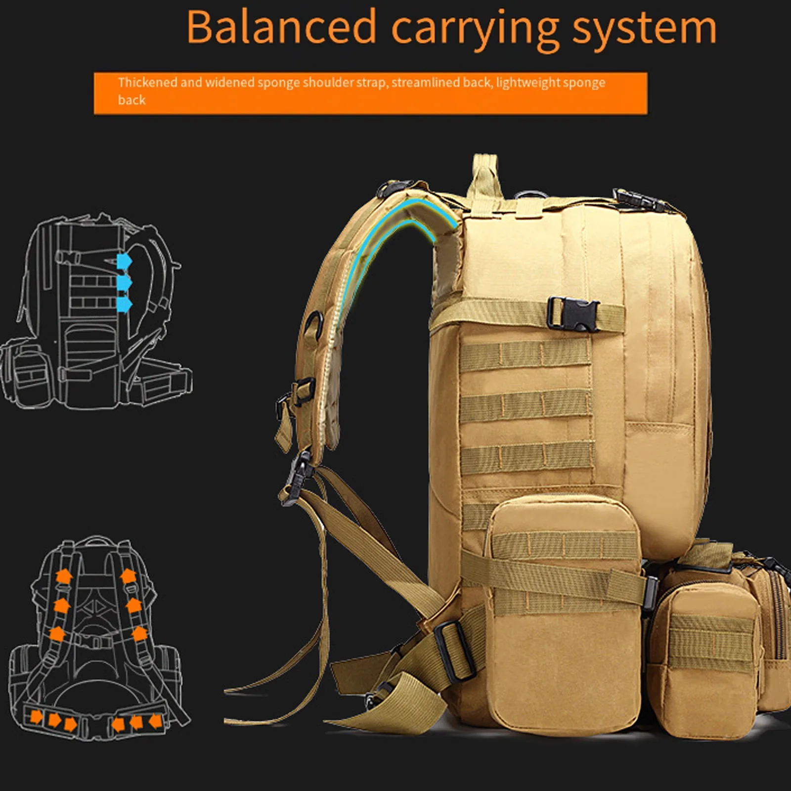 Large Capacity Waterproof Storage Combination Backpack Camouflage Travel Sports Outdoor Mountaineering Molle Tactical Backpack