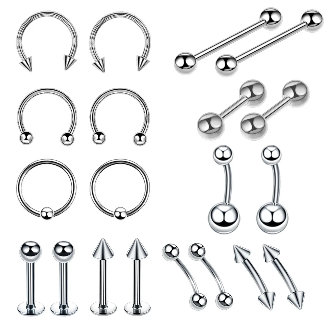 20pcs big size ball and cone hoop earrings nose ring septum piercing ear set cartilage tragus helix jewelry
