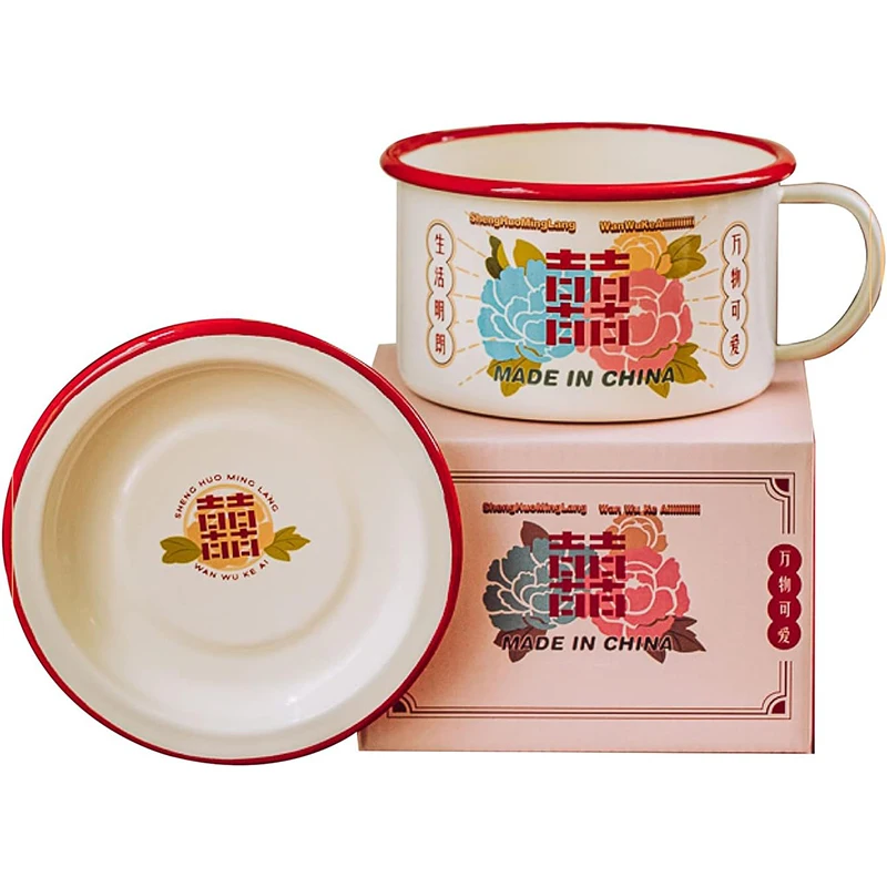 EU US market logo printing oem color Heatable Instant Noodle enamel coated soup dinner bowl with flat cover