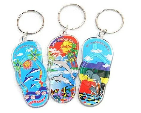 Tourists Summer Slipper Acrylic Keychain With Photo Insert