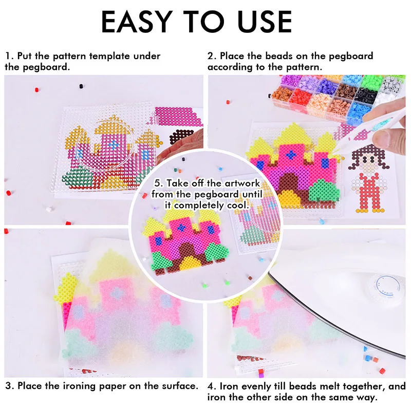 2500 Pieces Factory Hot Sale 5mm Christmas Setcastle Princess Educational Toys 24 Colors Boxed Fuse Beads Set Boys