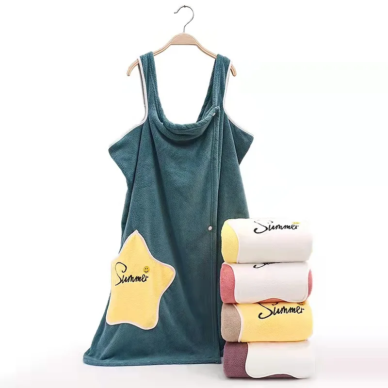 Wearable Girl Microfiber Bath Towel Wide Strap Women shower Bath Dress Towel wrap bath skirt