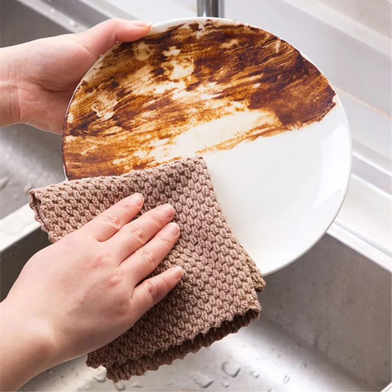 Dish Cloth Non-stick Oily Cleaning Cloth Household Cleaning Table Scouring Pad Kitchen Housework Cleaning Absorbent Towel