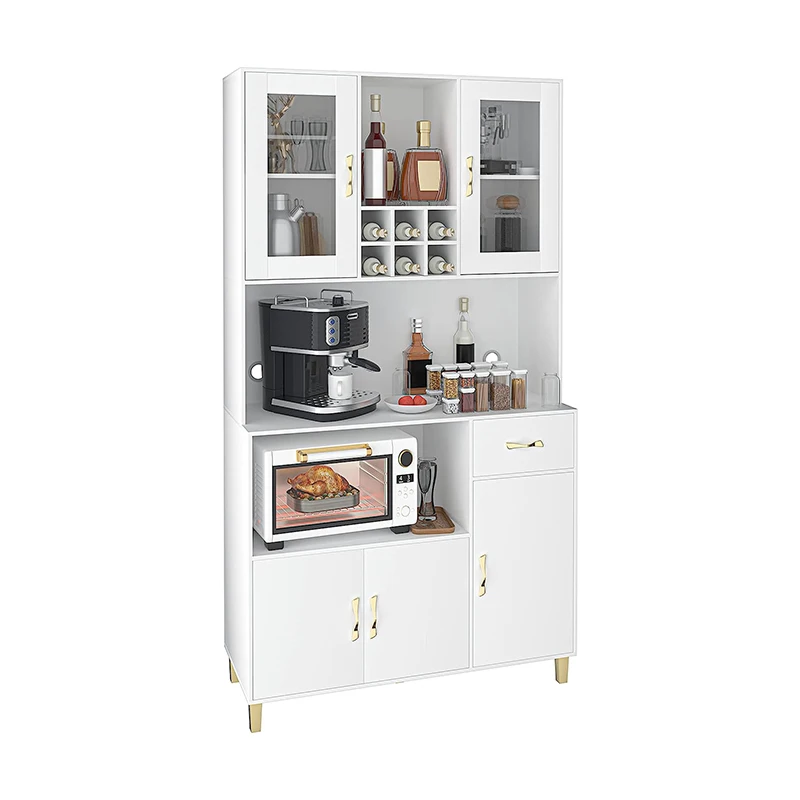 Modern Designs White 5 Storage Kitchen Cabinets Kitchen Pantry Storage Cabinet With Tempered Glass Doors