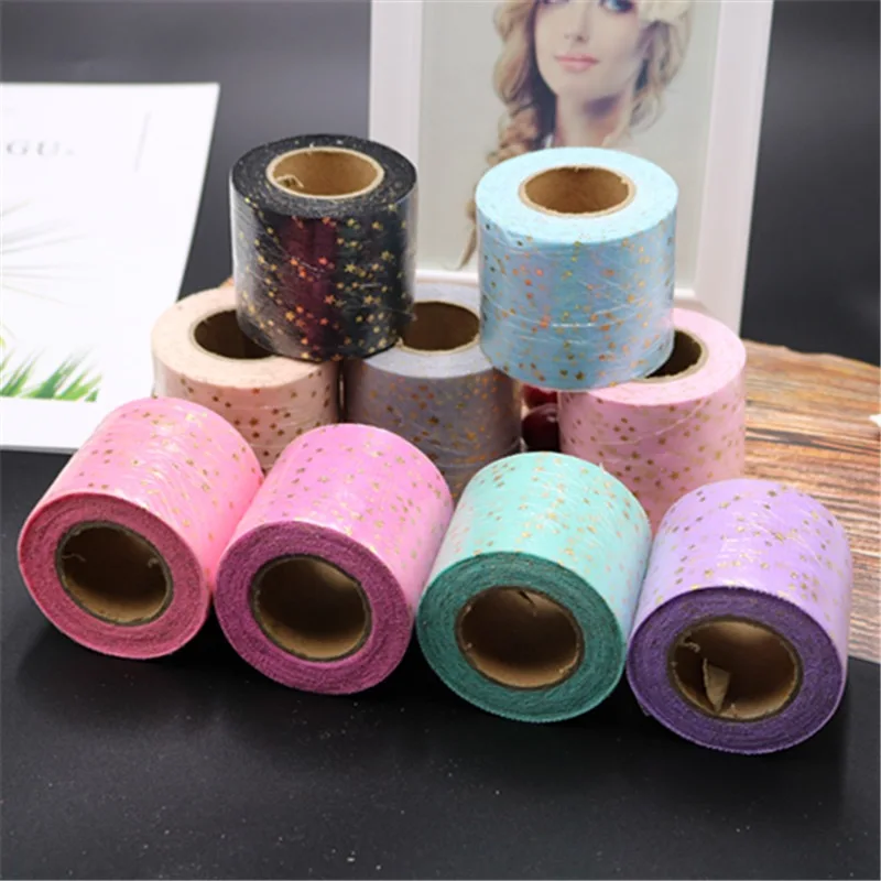 6CM Handmade DIY Material Gold Star Sequin Tulle Glitter Ribbon Rolls for Bow Accessories Wedding Decor