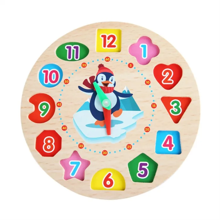 Geometry wooden teaching Clock Puzzles Gadgets Matching Clock Toy For Children Cartoon Animal Educational Wooden Beaded toy