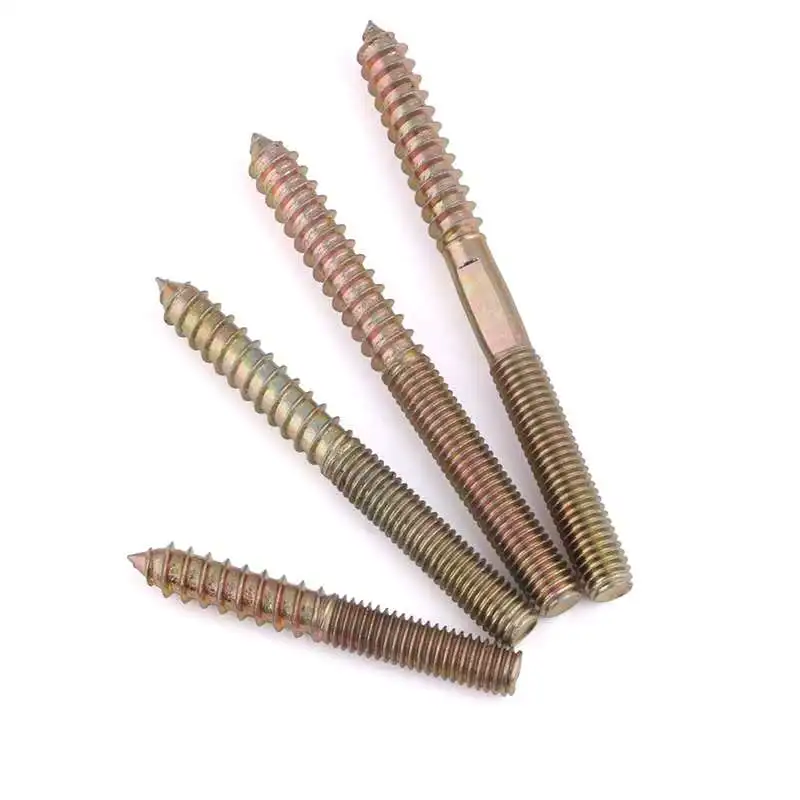In stock wholesale price yellow zinc plated double threaded wood furniture screw