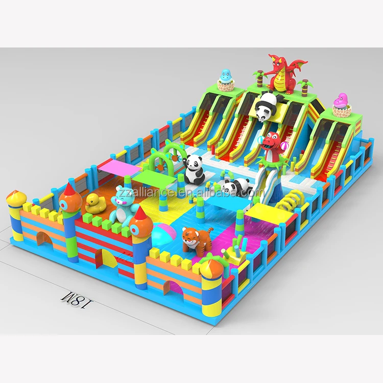 OEM factory cheap price big inflatable theme park panda and dinosaur giant bouncy castle large inflatable bouncer for sale