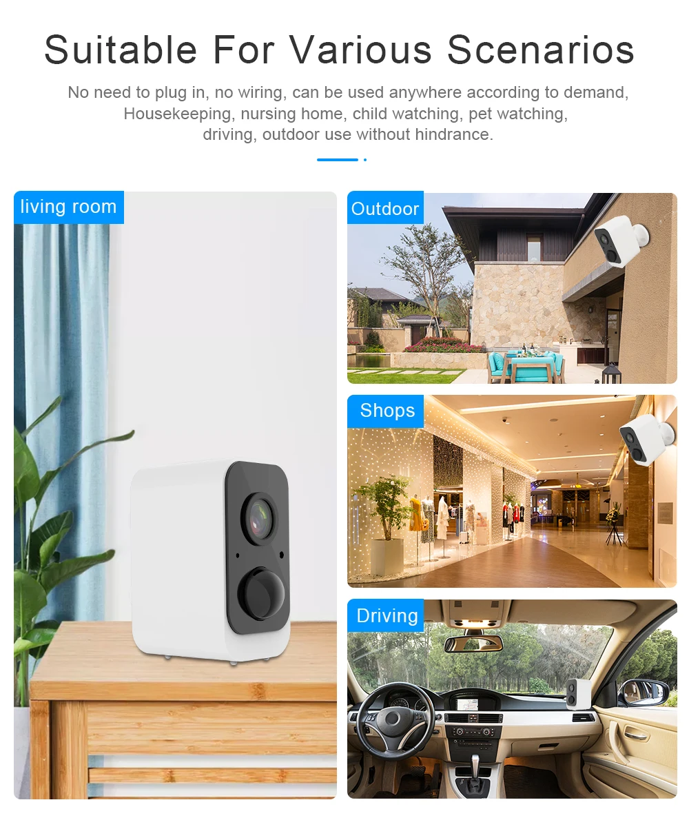 New PIR motion detection indoor hd 1080p wifi smart home tuya ip wireless low power battery security camera