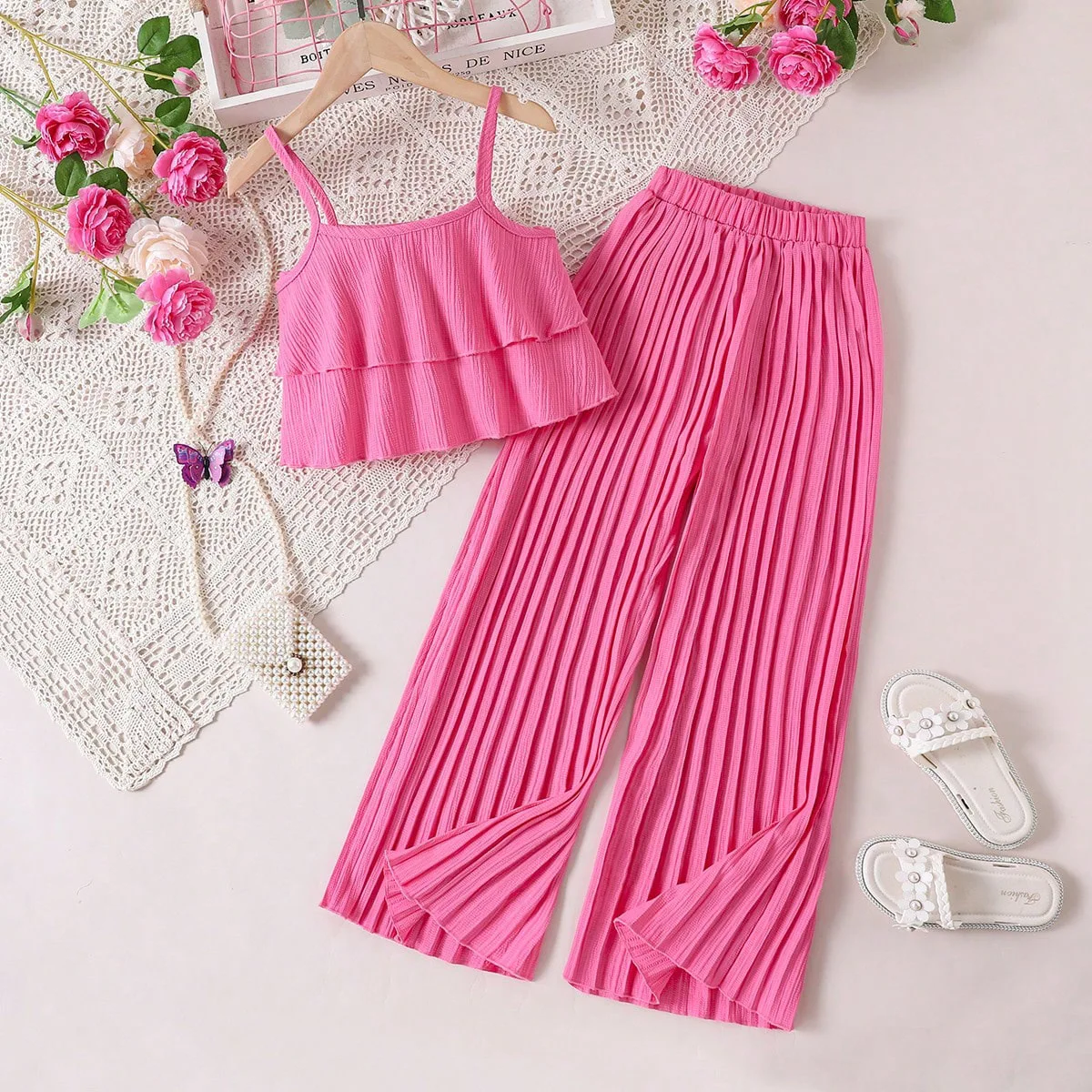 HANO Hot Sale Kids Clothes Set Wholesale 2024 Fashion New Style Girls Clothes Sets 8-13 Y Summer Sweet Girls Strapless 2pcs Set