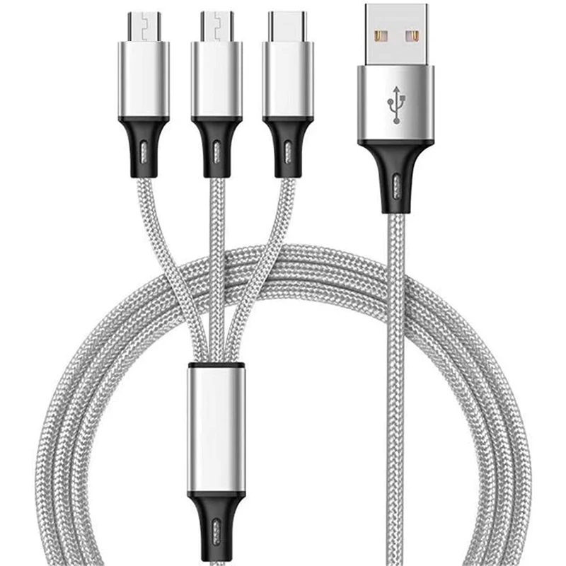 
mobile phone nylon braided 1.2m 3 in 1 cable charger for Android/IOS/samung 