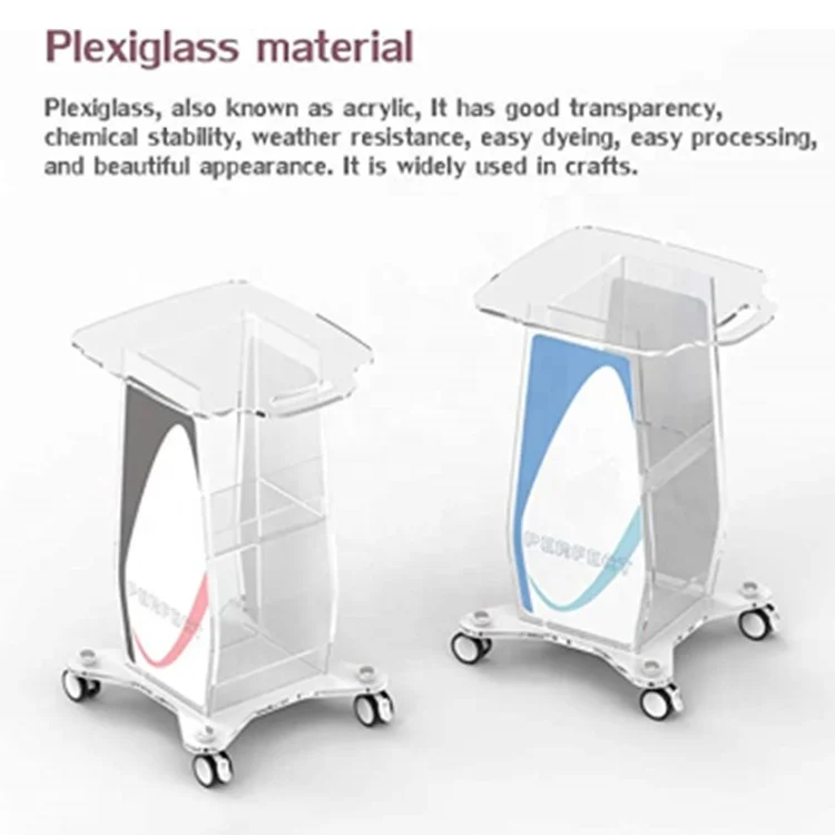 Transparent Clear Acrylic Pedestal Rolling Trolley Cart Equipment Stand Roller Trolley Cart Acrylic Utility Cart on Wheel