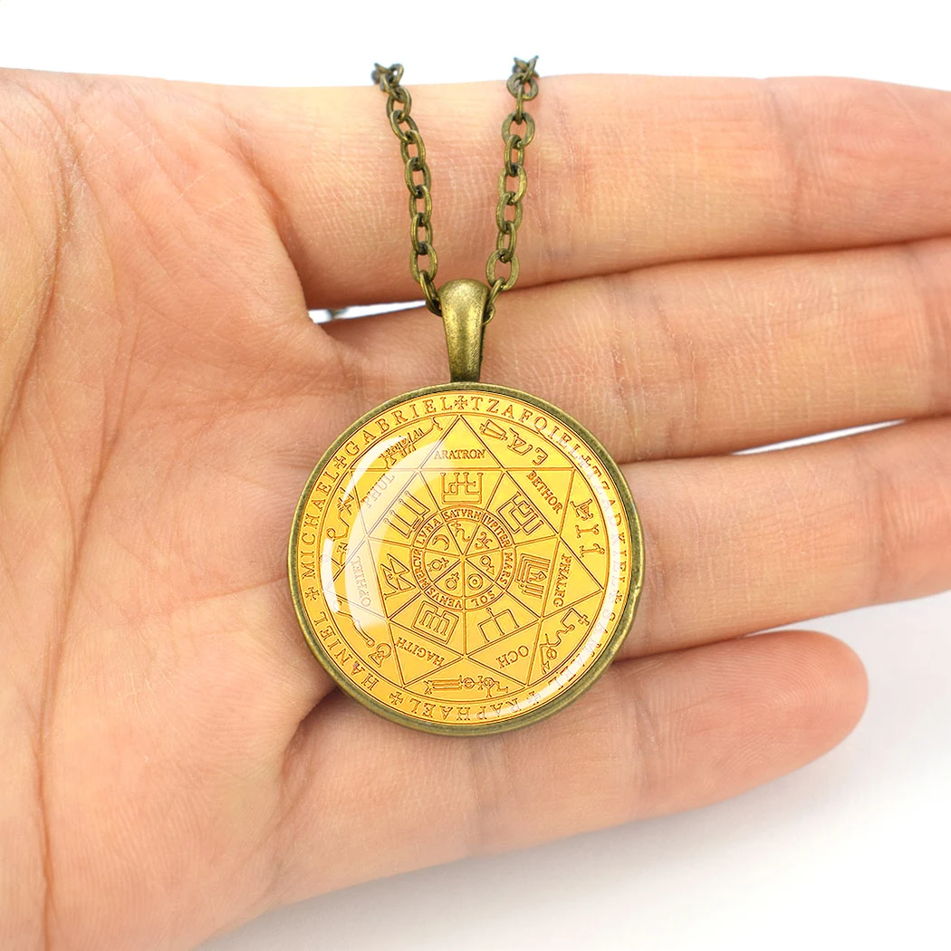 The Seven Great Angel Magic Formation Necklace Glass Dome pendant Metal Jewelry Women Men Vintage Divination Necklace