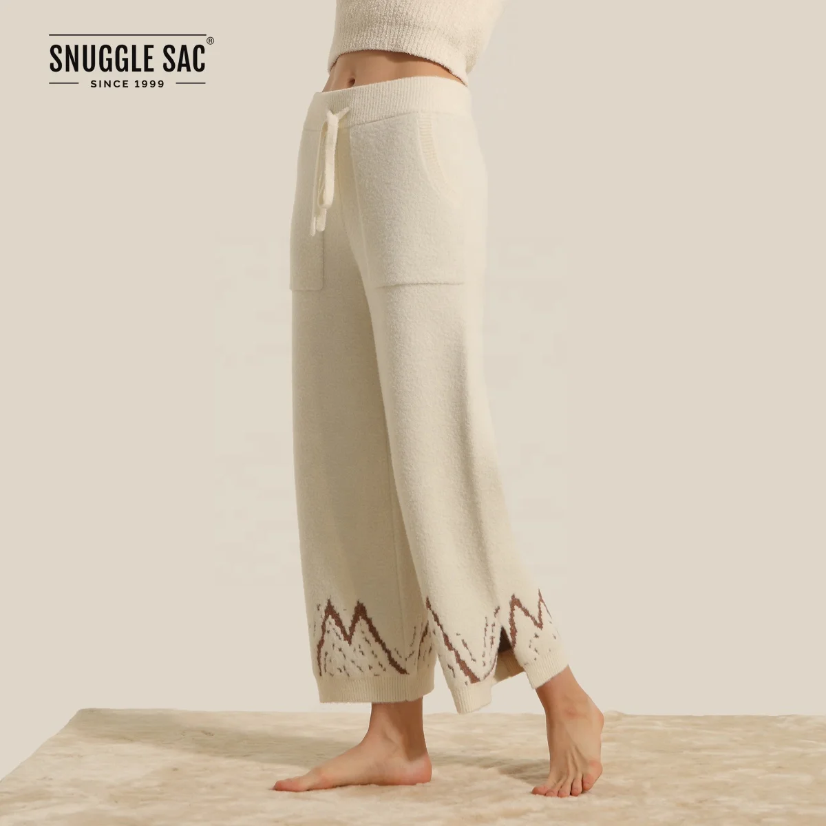 
Snuggle Sac Air Feel Luxury Jacquard Pant Nordic Style Casual Warm Long Pants Loungewear Sweater Pants 