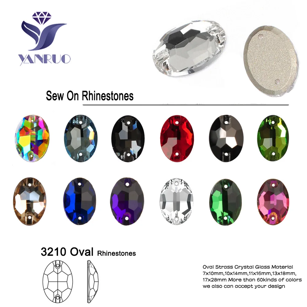 3210 Oval Glass Crystal Sew On Rhinestones Flat Back Stones Used For Garment Shoes Bags