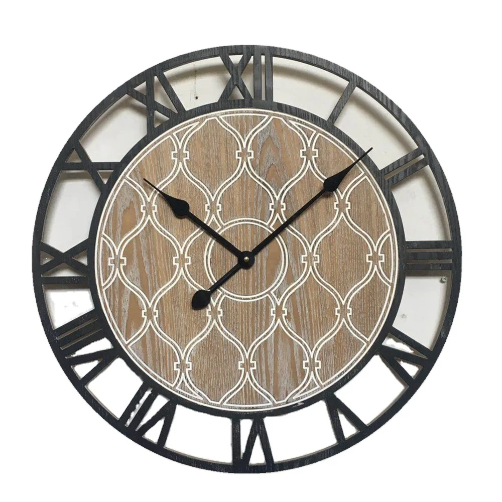
Oversized Custom Geometric Design White Brushed Fraxinus Mandshurica Wooden Wall Clock 