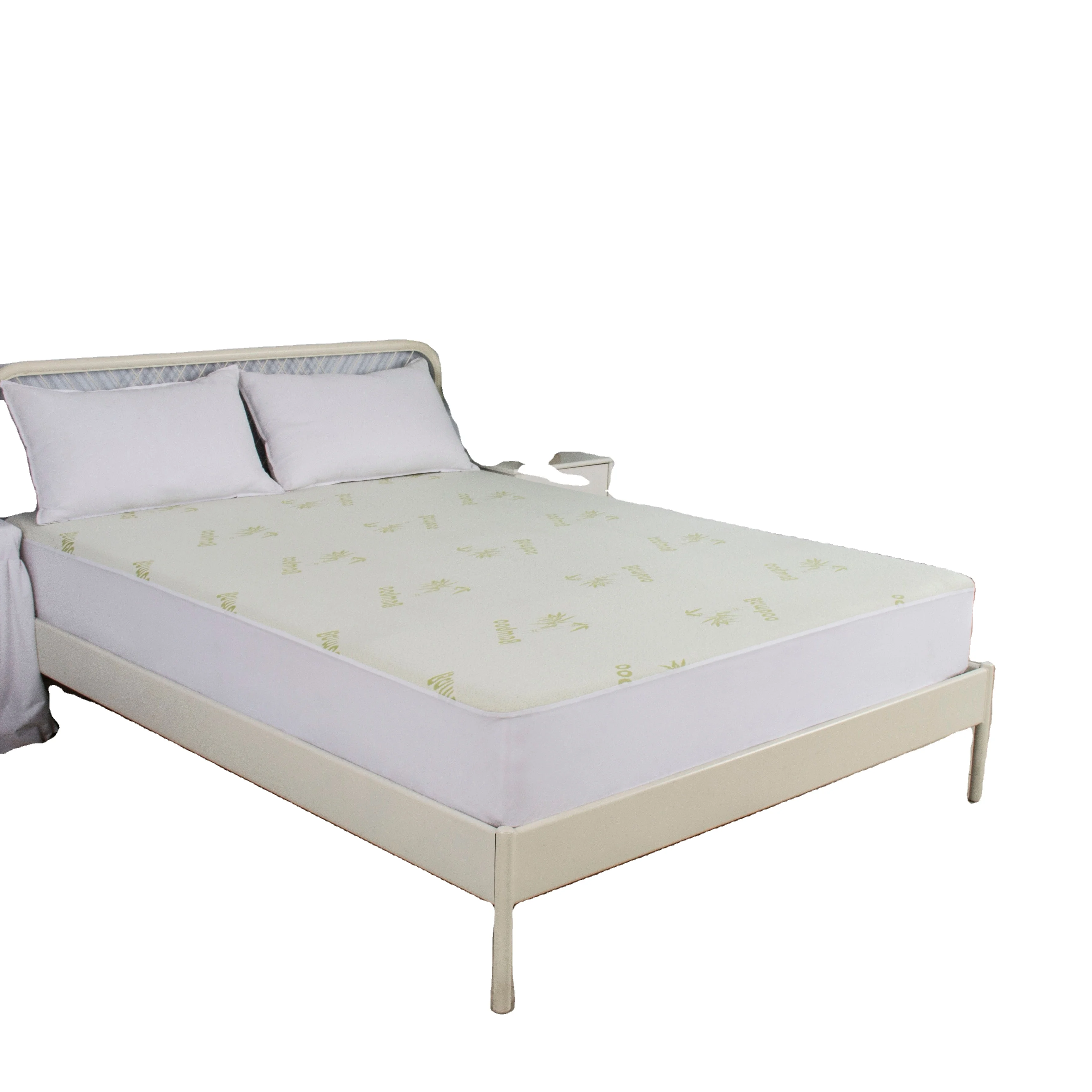 Hot sell bamboo polyester bamboo fiber green jacquard full waterproof fitted bed sheet mattress cover protector bedding set