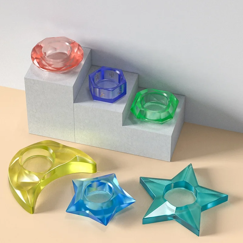 DM377 DIY Moon Candles Diamond Shape Creative Candlestick Molds Candle Holder Storage Resin Mold Silicone Jewelry Making