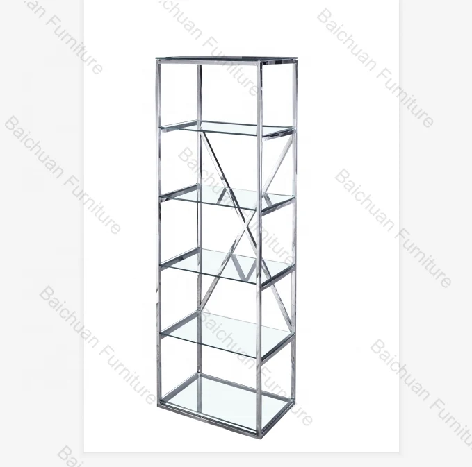 2024 silver gold tempered glass many styles Stainless steel book shelf from Chinese manufacturer