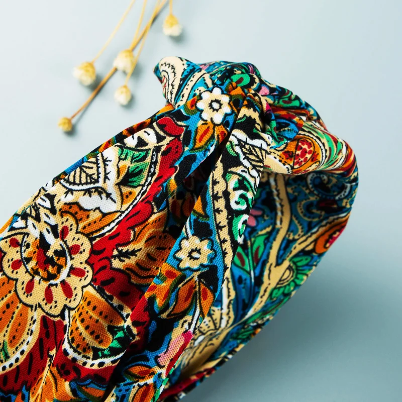 Богемные модные тканевые художественные повязки на голову с принтом Креста повязка для волос для девушек женские аксессуары для волос