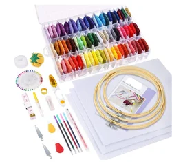 Embroidery Kit with Instructions72 Color Threads with Organizer Box 3 Pieces Aida ClothEmbroidery Hoops