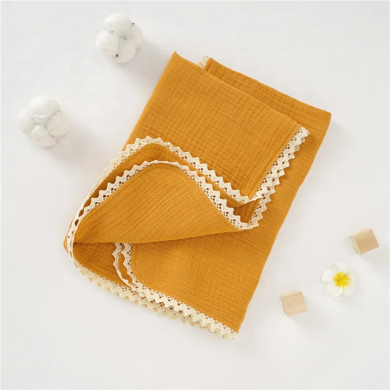 100% Organic Cotton Woven Double Layers Lace Trim Baby Muslin Comforter