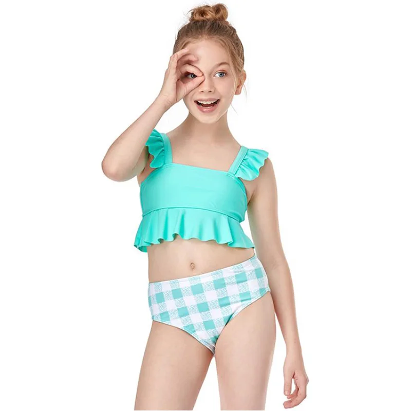 
Kids Swimwear Baby Girls Swimwear Two Piece Cover up Crop-top Swimsuit Tankinis 7-16 2-14 Teen Toddler Girl Children as Picture 