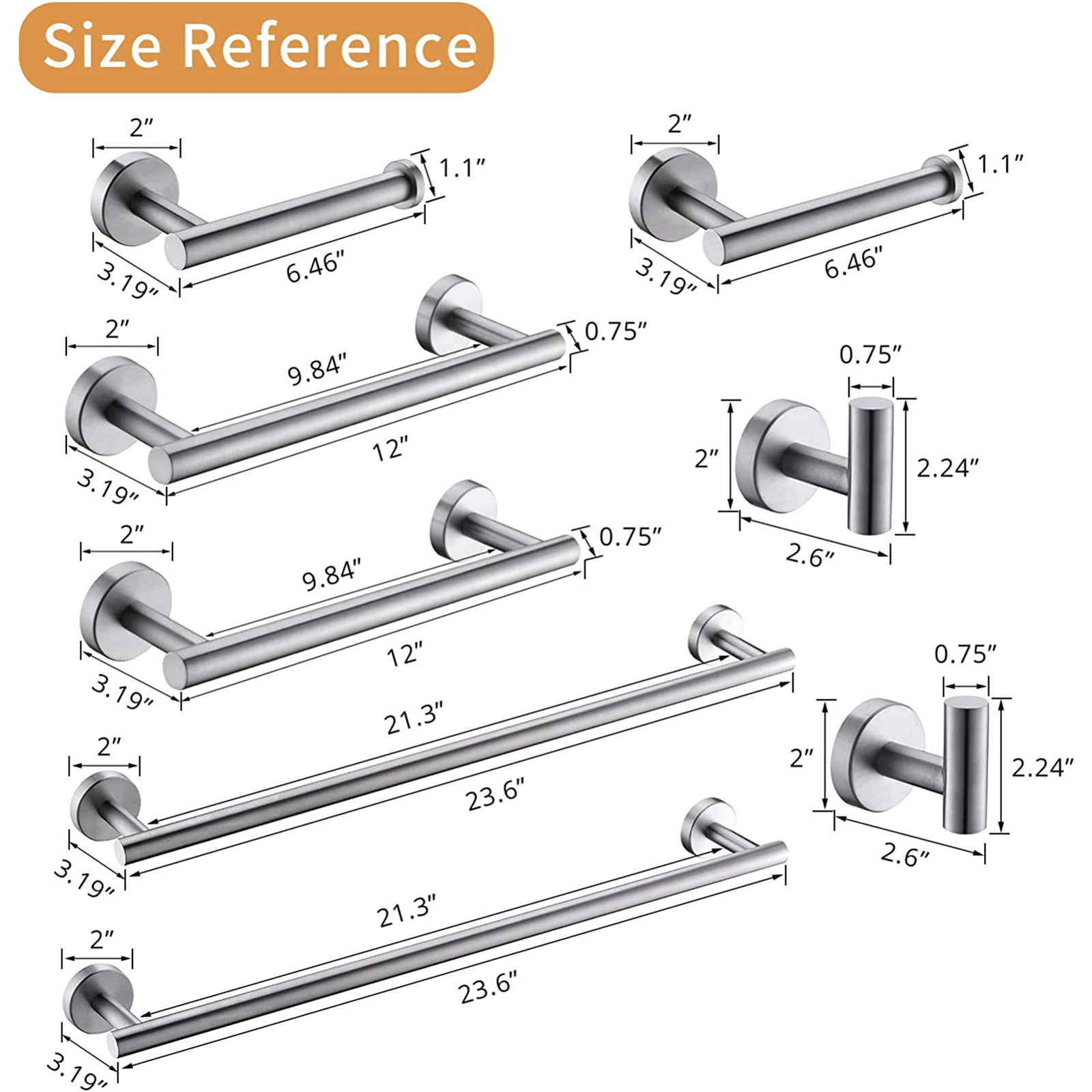 Fapully Hihg Quality Stainless Steel 2 Pack 4 Piece Bathroom Hardware Set Towel Bar,Toilet Paper Holder,Towel Hook