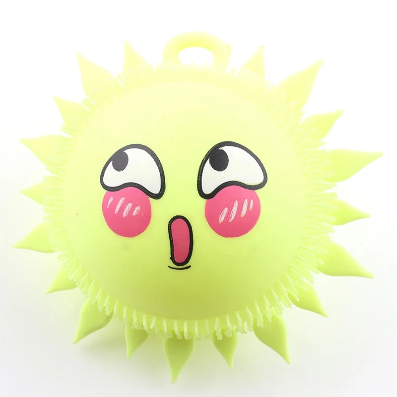 Yiwu Superstar The best factory hot sales TPR Sun Designed Puffer Ball, stress squeeze toy light up animal puffer ball for kid