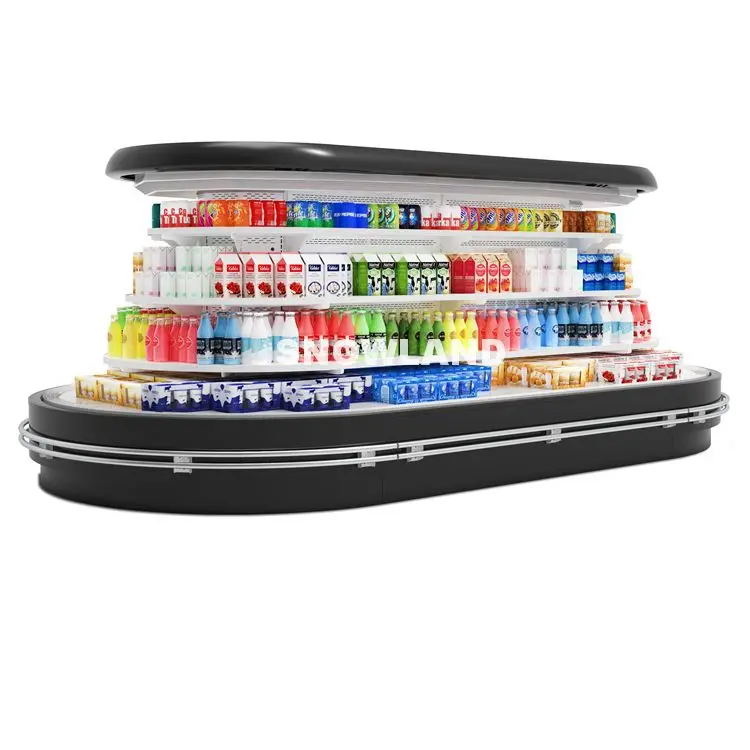 Remote Island Type Supermarket Multideck Open Chiller Fruit Vegetable Display Cooler Commercial Refrigerator