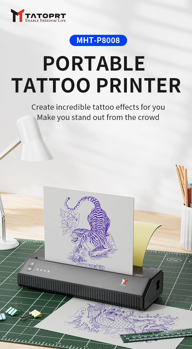 MHT-P8008 A4 Size Bluetooth Tattoo Stencil Printer Thermal Copier Machine Tattoo Stencil Irezumi Tebori Printer