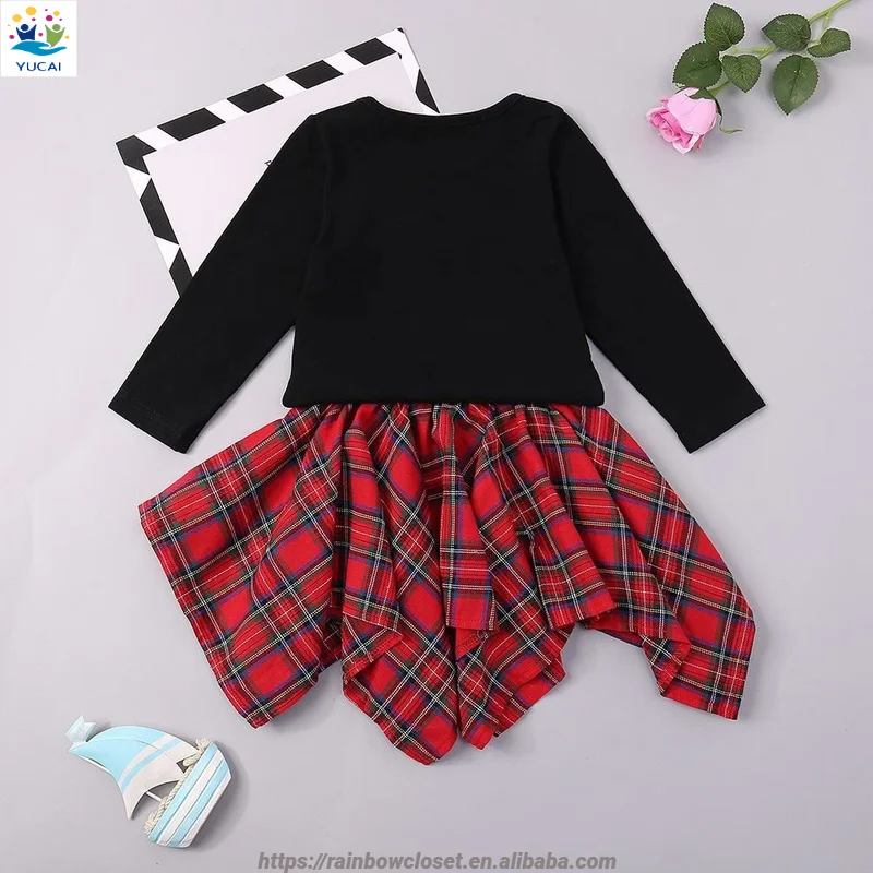 Spring Fashion Set for 12-Year-Old Girl Long Sleeve Tee Shirt and Red Plaid Skirt 2-Piece Kids Clothes Set
