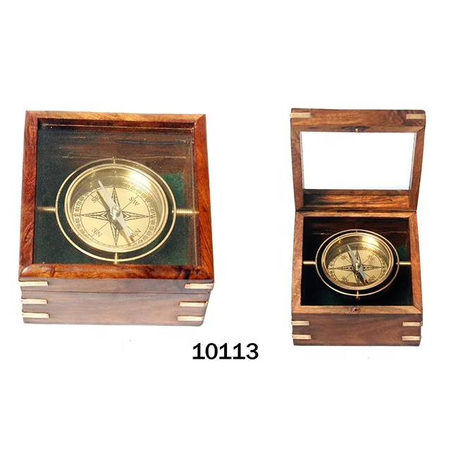Морской Компас с крышкой и цепью в деревянной коробке для продажи