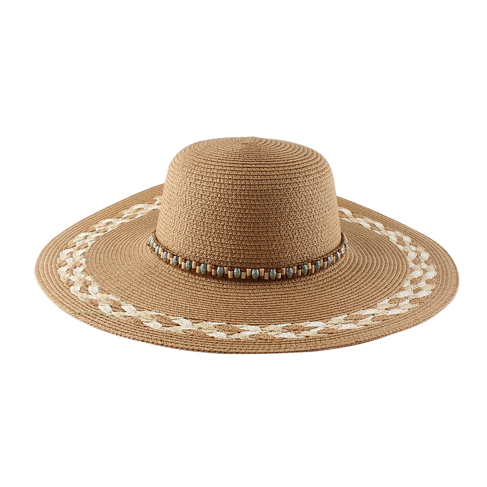 Wholesale Beads Chain Decorate Wide Brim Beach Hats Women Sun Hat Straw Hats for Lady