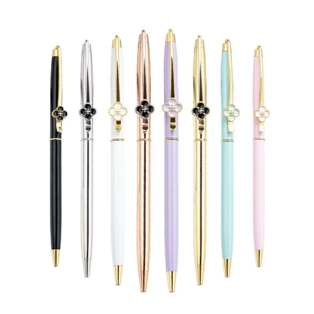 Цветная шариковая ручка с цветами креативный декор в виде клевера золотые гладкие металлические ручки для письма товары школы дома и